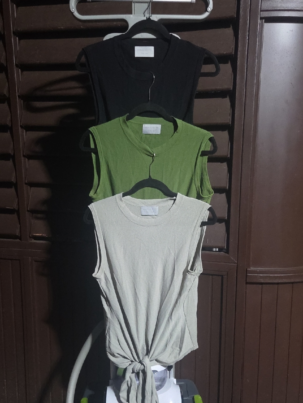 3 pcs Modern Citizen Tie-Front Tank Trio in Black, Olive Green & Grey